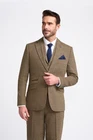 Cavani Albert Mens Brown Herringbone Check Tweed Wool Blend 3 Piece Suit