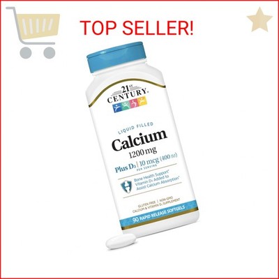 21st Century Calcium Plus D3 Liquid Filled Softgel, 1200 mg, 90 Count
