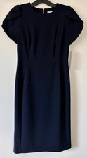 NWT WOMENS CALVIN KLEIN TULIP PUFF SLEEVE SHEATH DRESS NAVY BLUE SIZE 4
