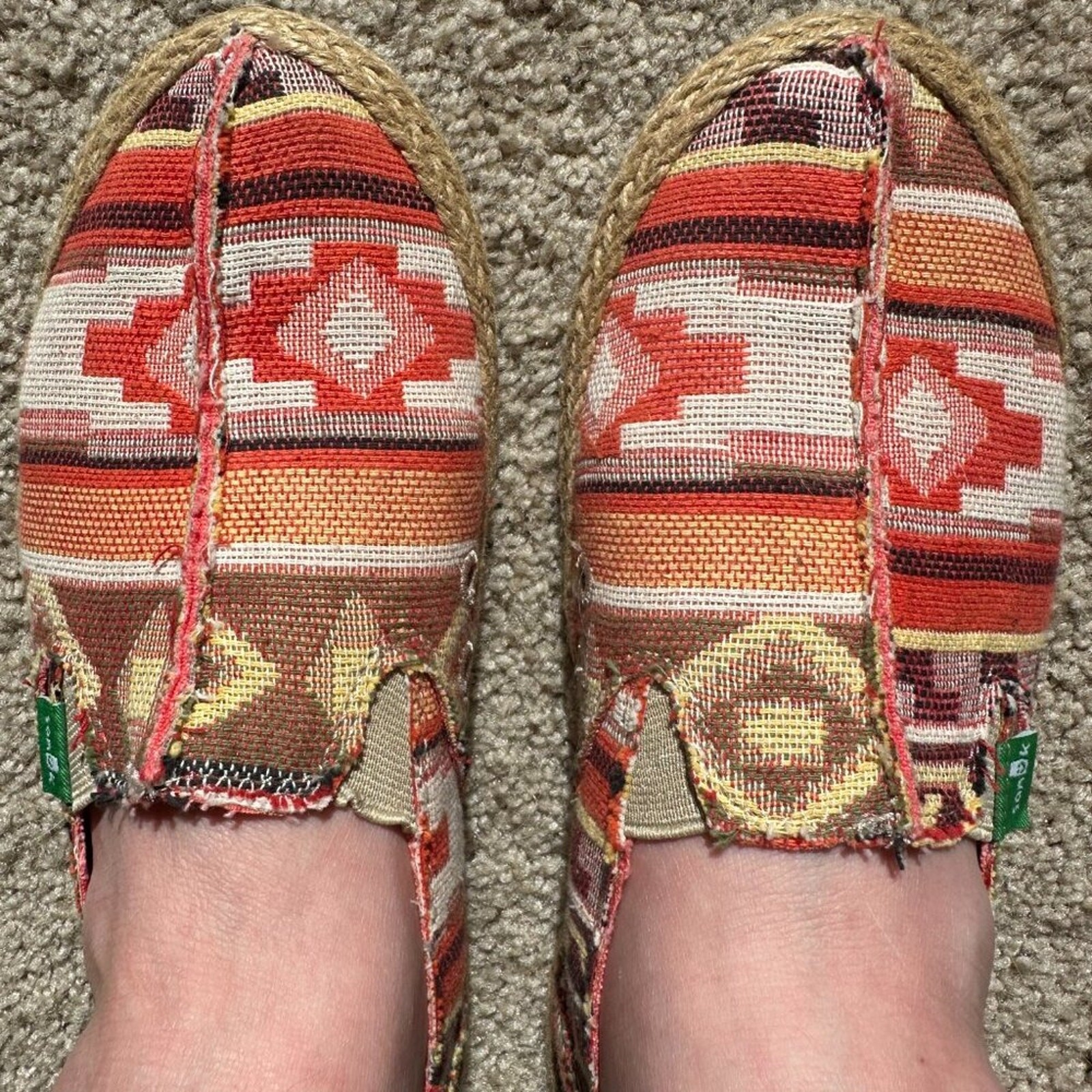 Sanuk Espadrile Slip-On Woven Aztec Southwestern Beach Jute Trim Sole Flats -SZ7