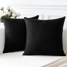  Linen Throw Pillow Covers Set of 2 Decorative 14" x 14" (Pack of 2) Black