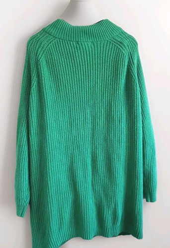 Woman Within lange Strickjacke Damen 2 X 26 28 grün durchgehender Reißverschluss Zopfmuster Baumwolle - Bild 7 von 9