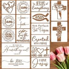 16Pcs Christian Stencils for Painting on Wood Reusable Motivational Bible Ver...