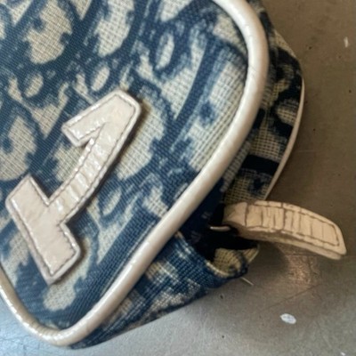 Christian Dior Dior Trotter Makeup Bag Blue White Canvas Leather
