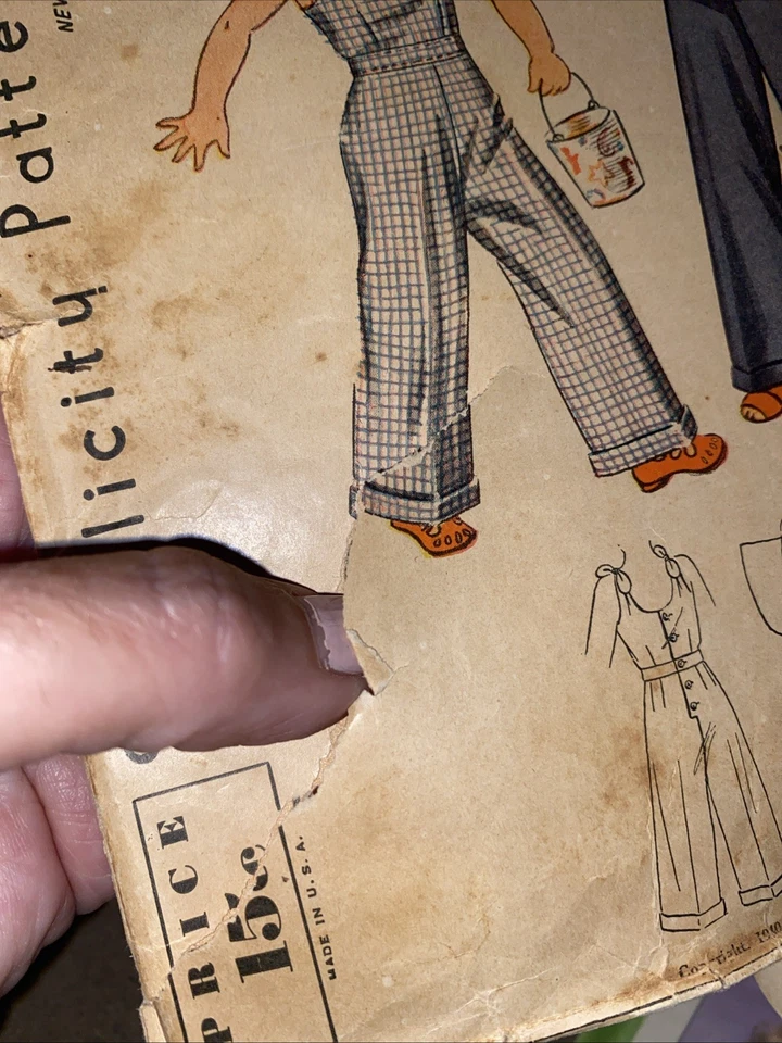 1930s Simplicity Sewing Pattern 3398 Girls Overalls Smock Bonnet Sz 8 Antq - Image 3 of 4