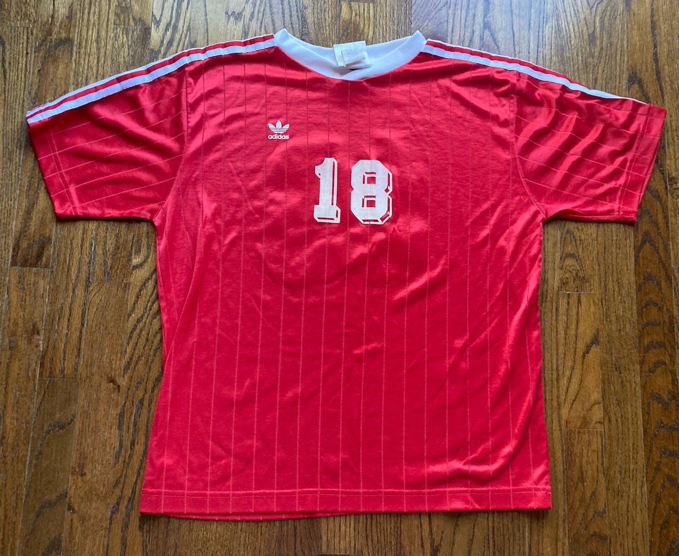 Vintage 90s Adidas Soccer Jersey Mens Size XL Red Blank Pinstripe USA Made