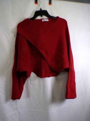 JOI WENKO Women's Red Ribbed Cropped Knit Sweater M Pullover