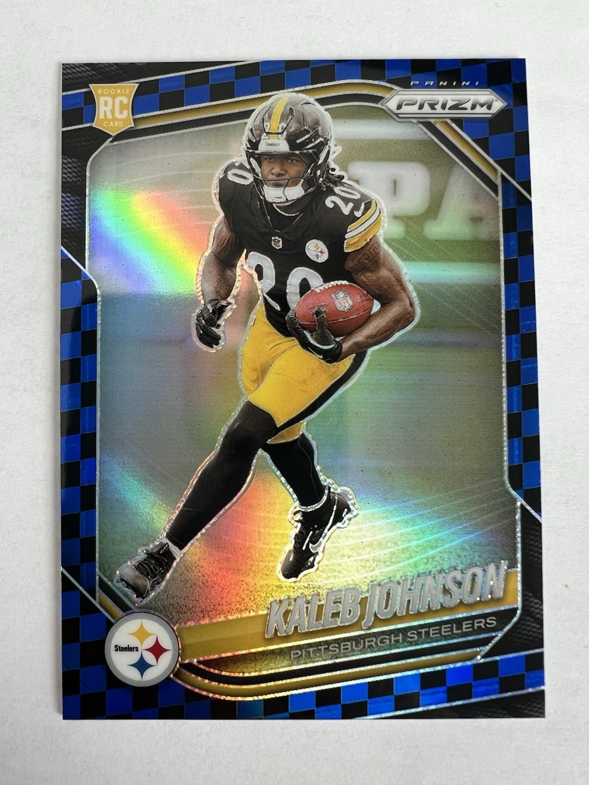 2025 Panini Prizm KALEB JOHNSON Blue & Black Checkerboard SP Steelers RC #375