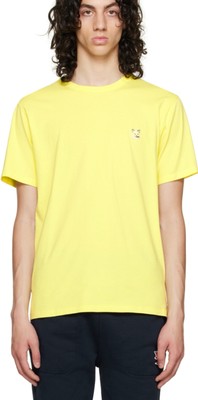 Maison Kitsune Men's Fox Head Patch Classic T-Shirt Yellow Size XL Crewneck
