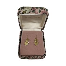 Vintage Double Heart Drop Earrings 14k Yellow Gold Petite Delicate Hearts 0.42g