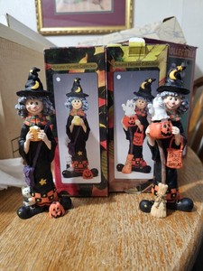 Vintage Halloween Witch &Black Cat & Pumpkin Man Figurines Halloween Decor 8”