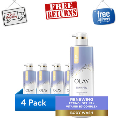 (4 Pack) Olay Renewing Body Wash for Women, Nighttime, Retinol, 20 fl oz, White
