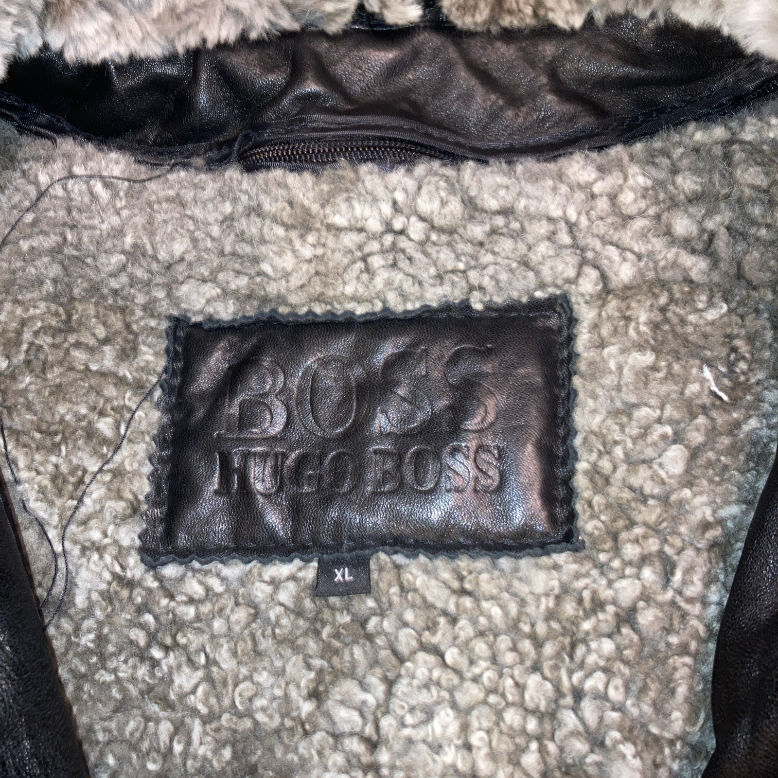 HUGO BOSS Black Leather Shearling Jacket Men’s Size XL (50) image 3