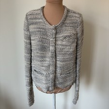 IRO Carene Knotted Boucle Knit Gray Wool Blend Snap Button Jacket Sz FR 40/US 8