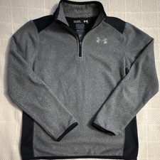 Under Armour Boys Gray Black Fleece 1/4 Zip ColdGear Sweatshirt Size YLG