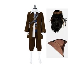 Pirates of the Caribbean Cosplay Captain Jack Sparrow Costume Hat Wig Full Set