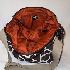 OiOi Australia Giraffe Pattern Brown/Cream Diaper Bag With Orange Liner