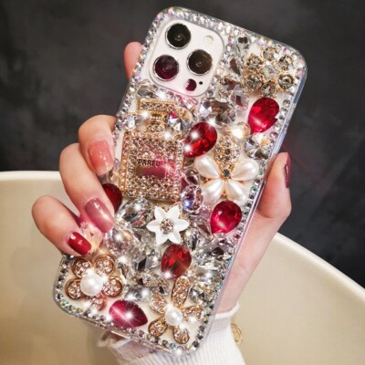 For iPhone 17 Pro Max 16 15 14 13 12 Handmade Bling Glitter Flower Diamond Case