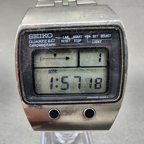 VTG Seiko Digital Watch Men 35mm Silver Tone Chronograph M159-5059 New Battery - Picture 2 of 11