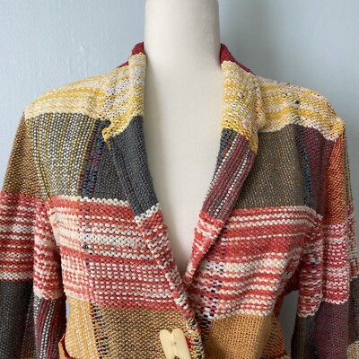 Sandy Starkman Woven Knit Jacket Women's M 100% Cotton Fall Colors