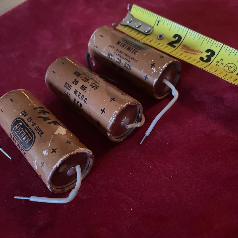 Condensadores de papel axial para guardabarros Astron Minimite 20 UF 525V 1961 3 piezas vintage Foto 3 de 4