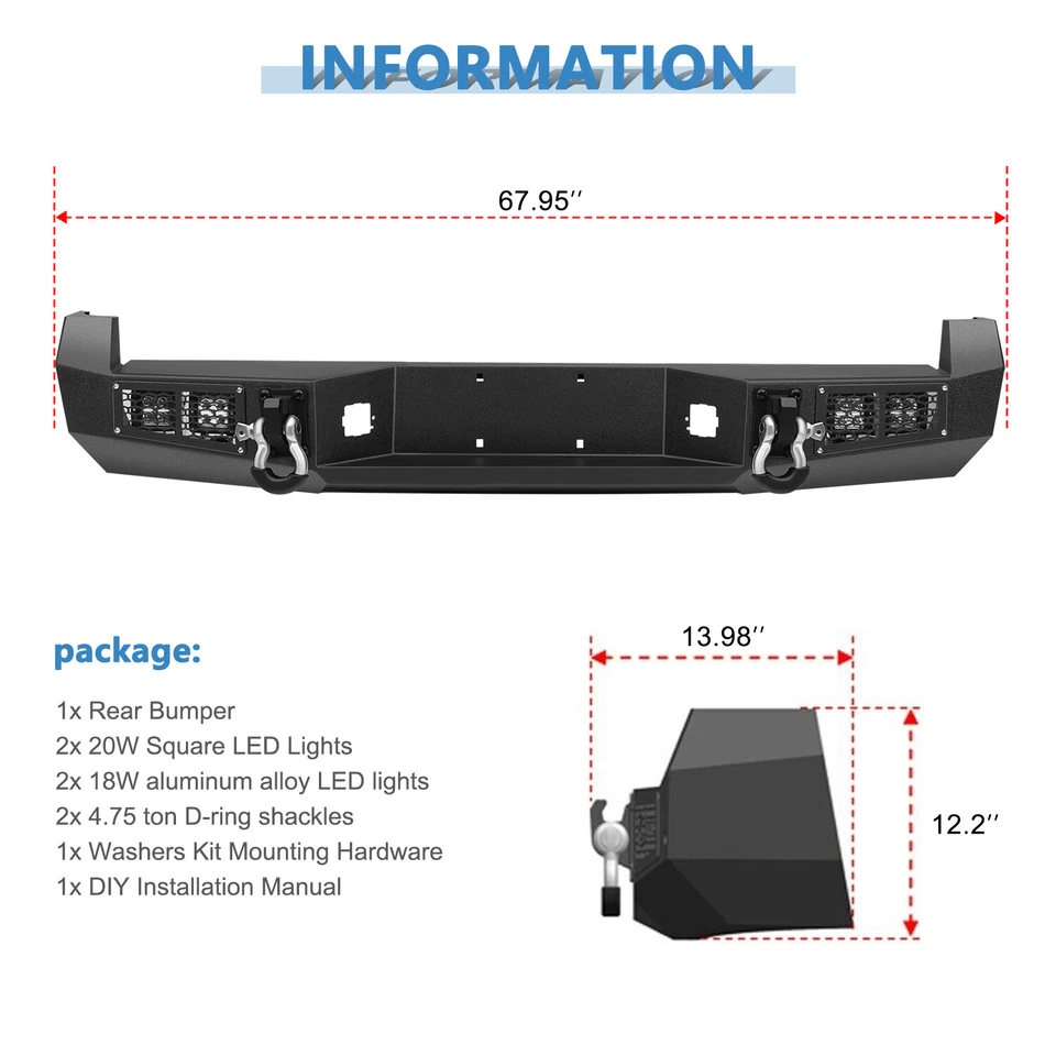 ECCPP Offroad Steel Rear Bumper w LED Lights D-rings For Toyota Tacoma 2005-2015 Foto 4 de 4