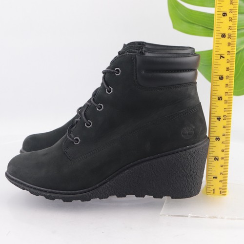 Timberland Women's Amston Boots Size 9 Wedge Heel Black Nubuck Lace Up Bootie - Picture 8 of 12
