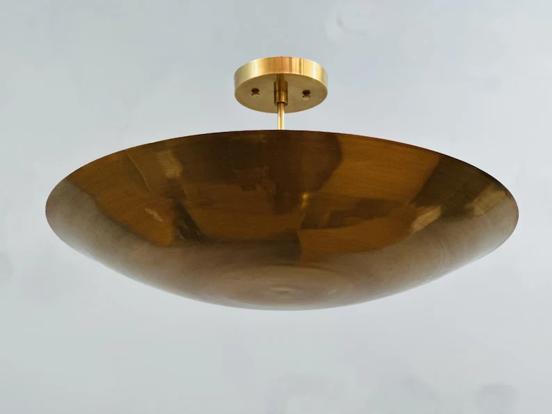 6 Light Elegant Ceiling Flushmount Light - Pendant Mid Century Modern Raw Brass - Image 2 of 4