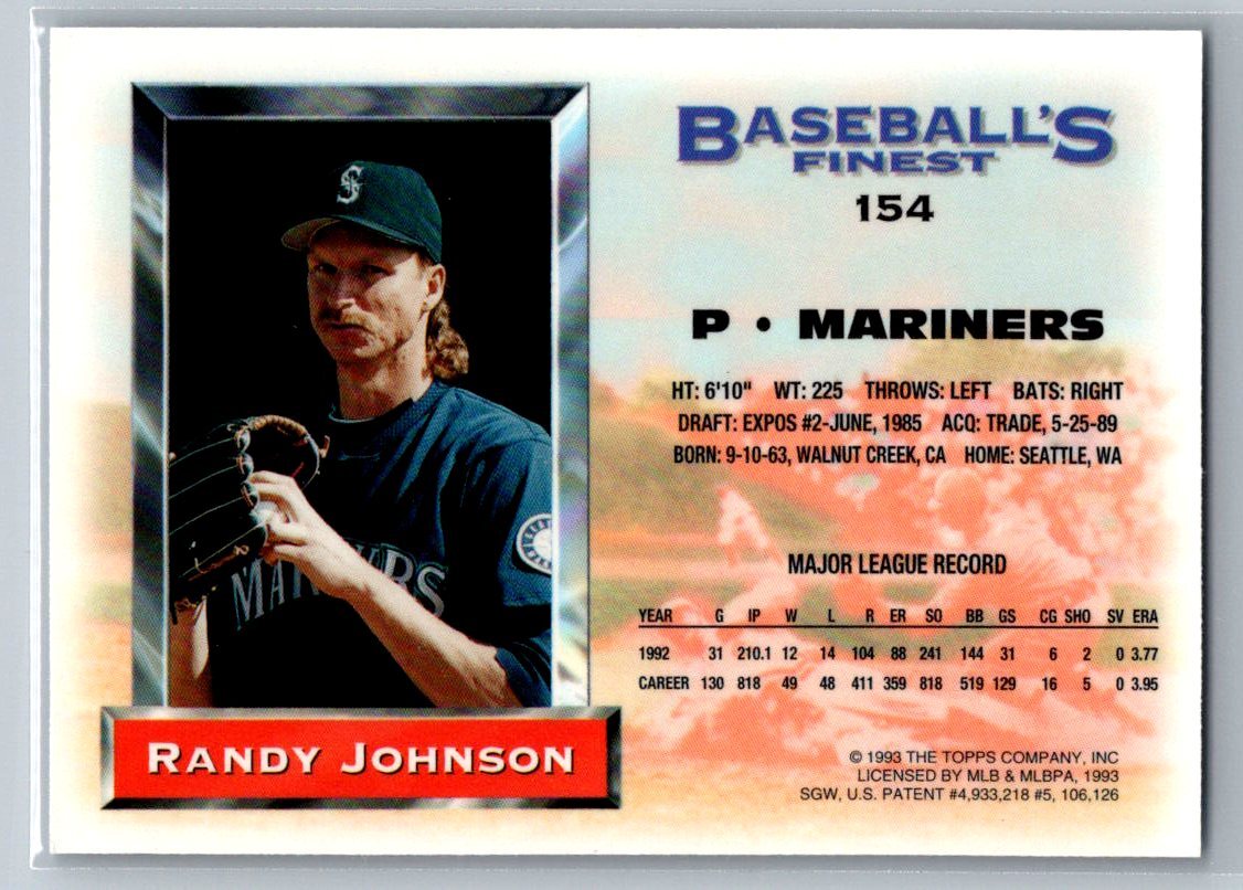 1993 Topps Baseball's Finest 154 Randy Johnson Seattle Mariners eBay