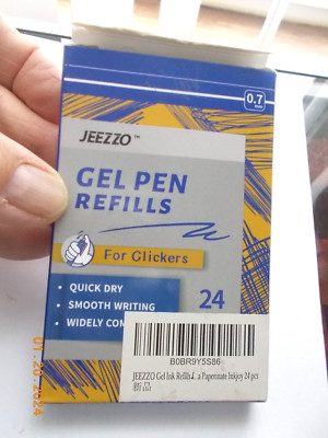 New Box of 24 Jeezzo Gel Pen Refills for Clickers, Blue Ink