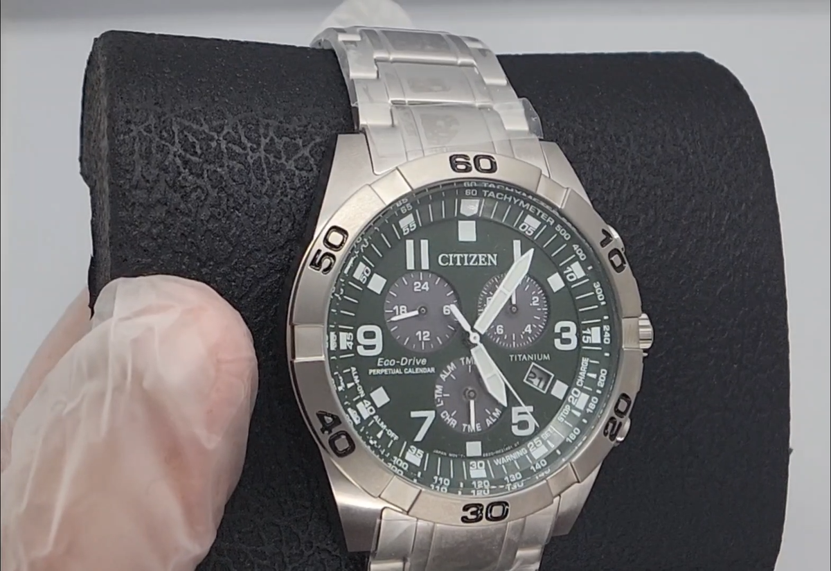 Citizen Titanium Chronograph Green Dial Men's BL5550-50X Watch Eco