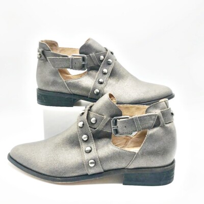 Corso Como Women's Leather Doon Ankle Boots Pewter Metallic Stud Buckle Sz 6.5 