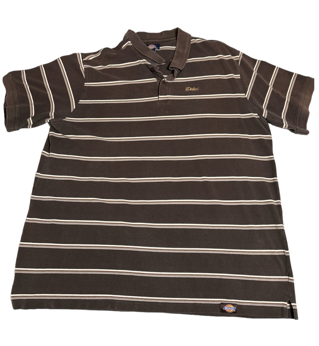 VINTAGE DICKIES CASUAL SUMMER LEISURE WORK POLO STRIPES BROWN TAN BLUE  MEN’S 3XL