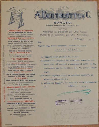 LETTERA DITTA A. BERTOLOTTO SAVONA ARTICOLI DISEGNO CANCELLERIA 1925 DRAWING - 第 1/1 張圖片