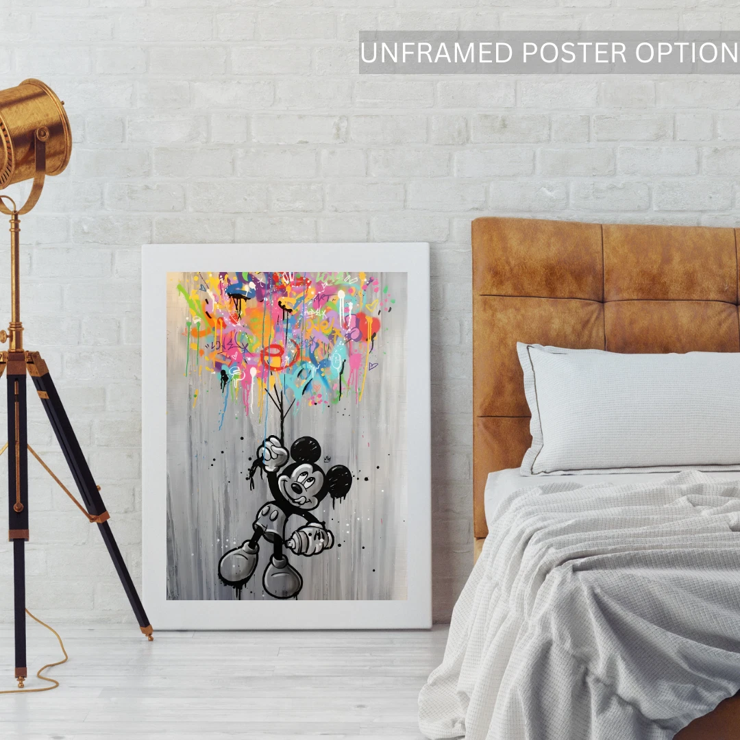Trendy Mickey Cartoon Wall Art Framed Canvas Print for Kids Room Decor