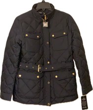 Nwt $ 325 Lauren Ralph Lauren Diamond Quilted Belted Coat Navy M