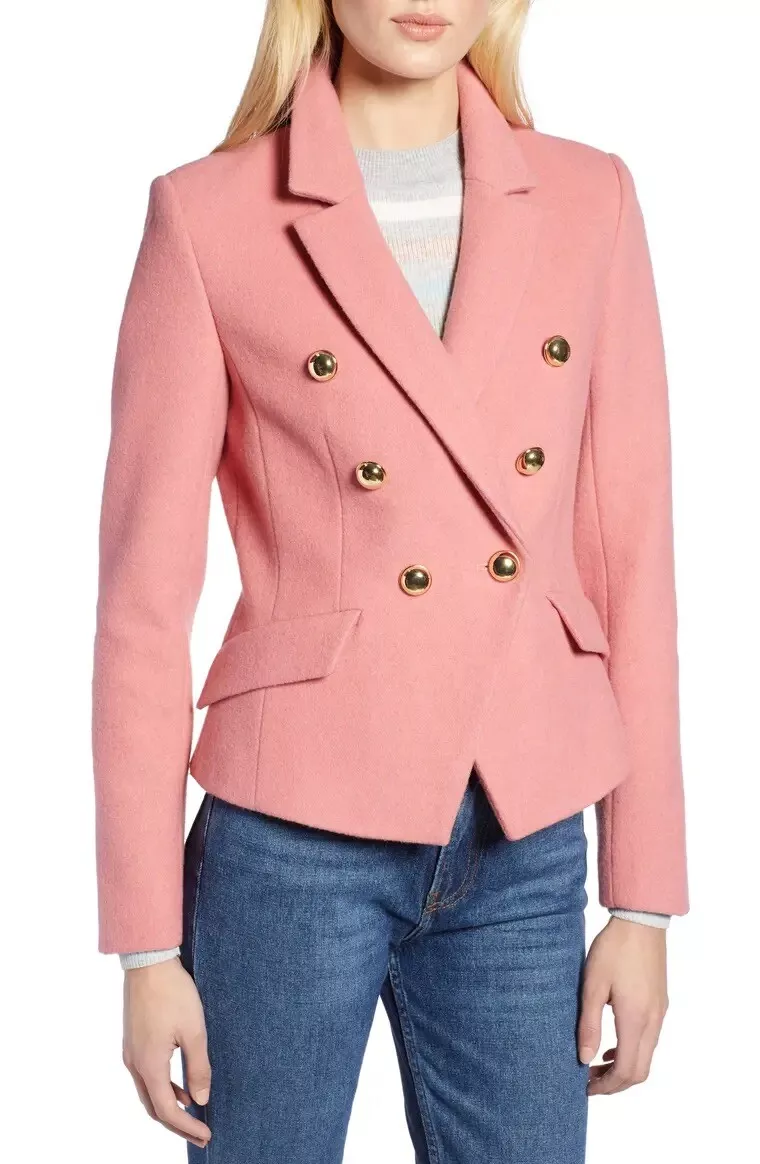 NEW Halogen x Atlantic-Pacific Double Breasted Wool Blend Blazer - Pink - 6  US