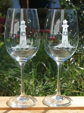 2 Rotweingl&auml;ser 645 ml Schott Zwiesel mit Leuchtturm Maritim HANDGESCHLIFFEN