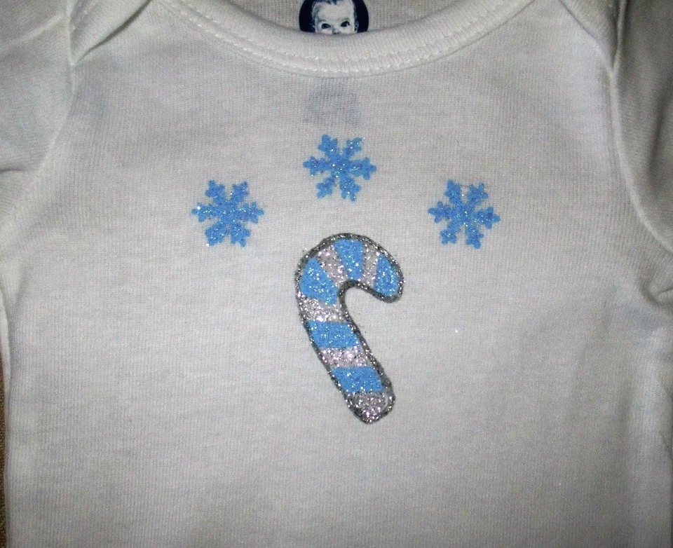 bebé una pieza mameluco navidad talla 0-3 meses blanco azul bastón caramelo niño niña Foto 2 de 4