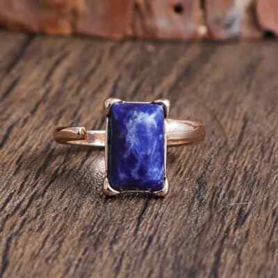 Rechteckiger Lapislazuli Ring - Gold Filled Titan Stahl Lapislazuli Ring