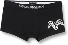 Emporio Armani Men's Iconic Eagles Wings Trunks , Black, Medium