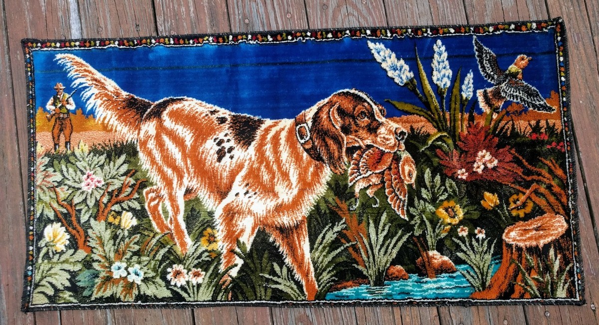 VTG Pointer Hunting Dog Bird Scene Tapestry Rug Wall Hanging