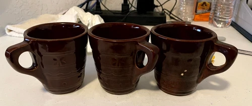 Marcrest Brown Daisy Dot Stoneware Coffee Cups Lot of 3