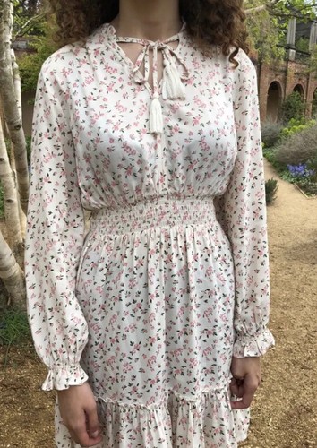 Vintage Cottagecore Cream Floral Dress Boho Hippy Dress Size Uk 8/10 - 第 3/9 張圖片