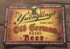 Yuengling's Old German Brand Beer 1 Quart IRTP Label Pottsville Pa