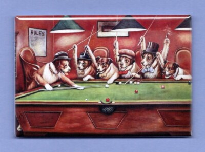 CASSIUS COOLIDGE *2X3 FRIDGE MAGNET* PAINTER ARTIST KITSCH PLAYING POOL DOGS