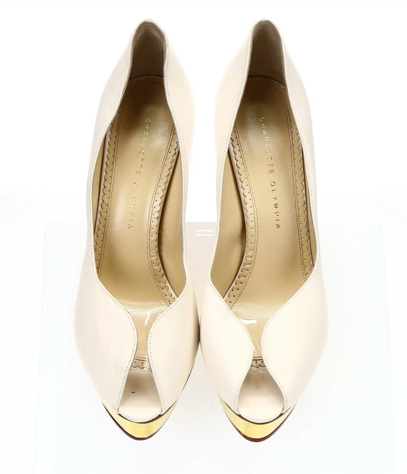Zapatos de salón Charlotte Olympia para mujer plataforma de cuero marfil talla 39,5 229343 Foto 3 de 4