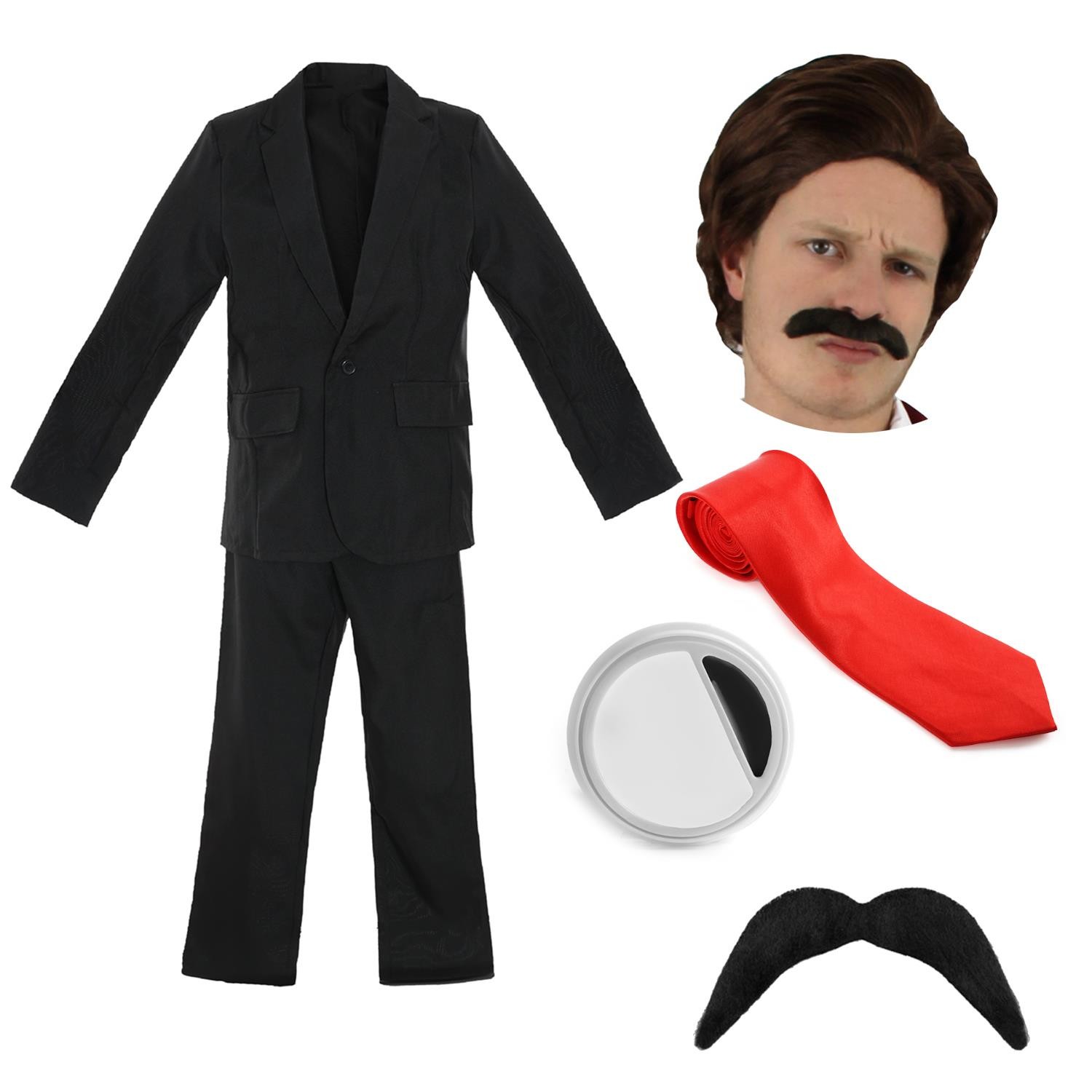 TRAJE DE TRAJE DE PORTADOR MANAGER LUCHADOR AMERICANO DÉCADA DE 1990 CORBATA ROJA PINTURA FACIAL