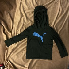 PUMA Boys XXS 3/4 Pullover Hoodie Black Blue Logo Long Sleeve Hooded