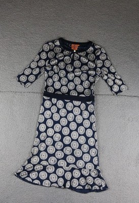 Tory Burch Dress Xs Blue White Silk Kayla Midi Dress Pull Over Jersey